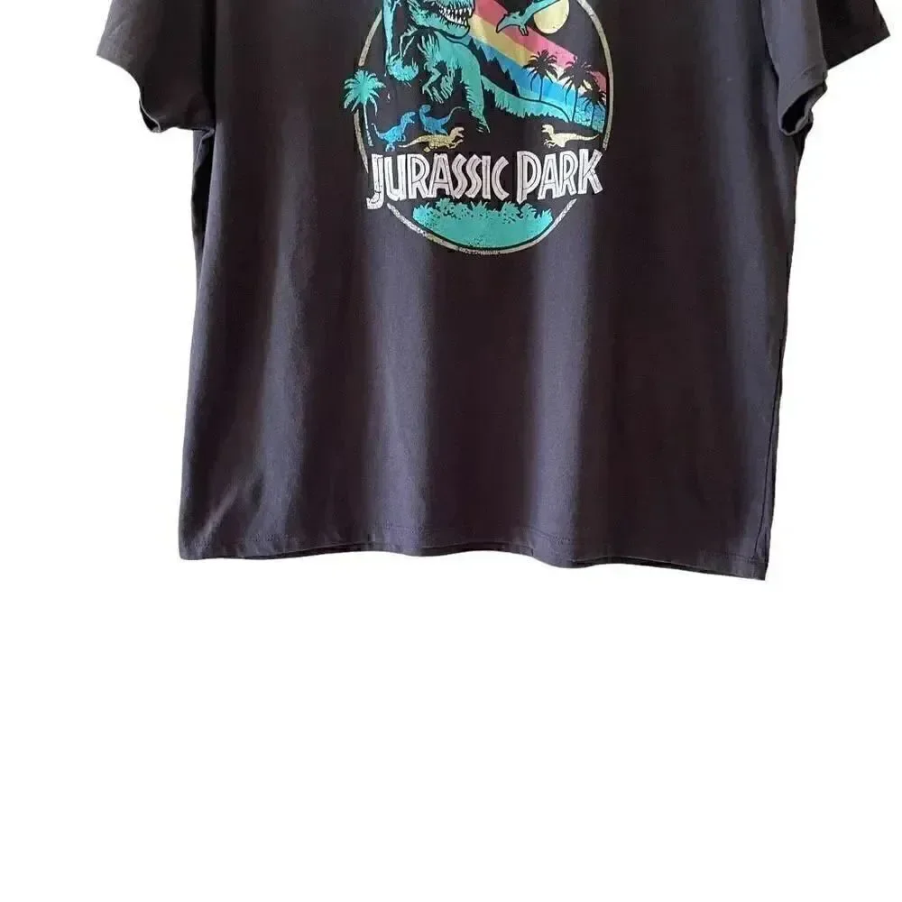 Jurassic Park Graphic Black Short Sleeves Cropped T-Shirt SZ XL